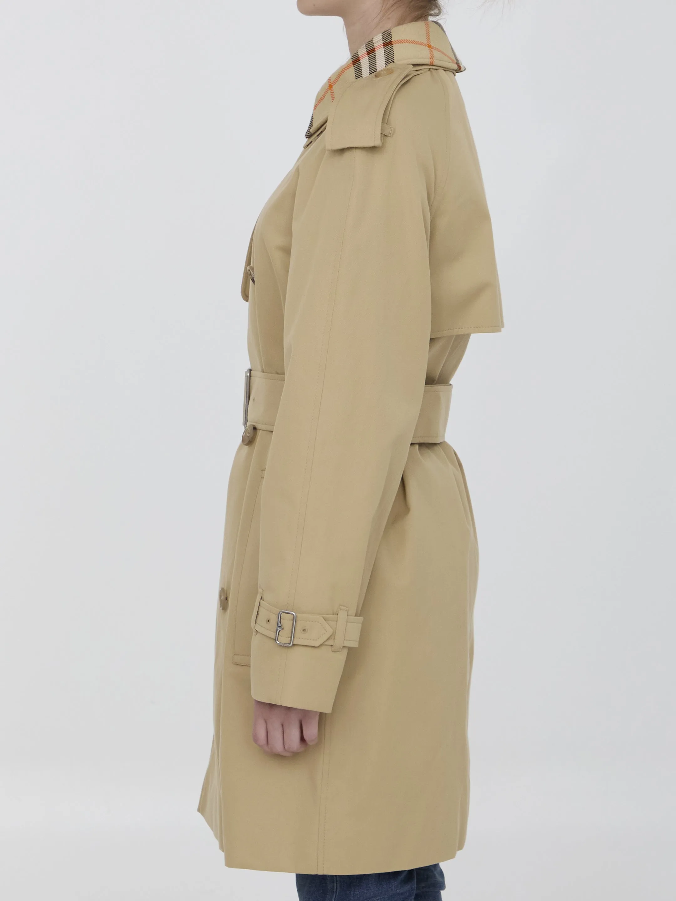 Burberry Short Detachable Collar Gabardine Trench Coat