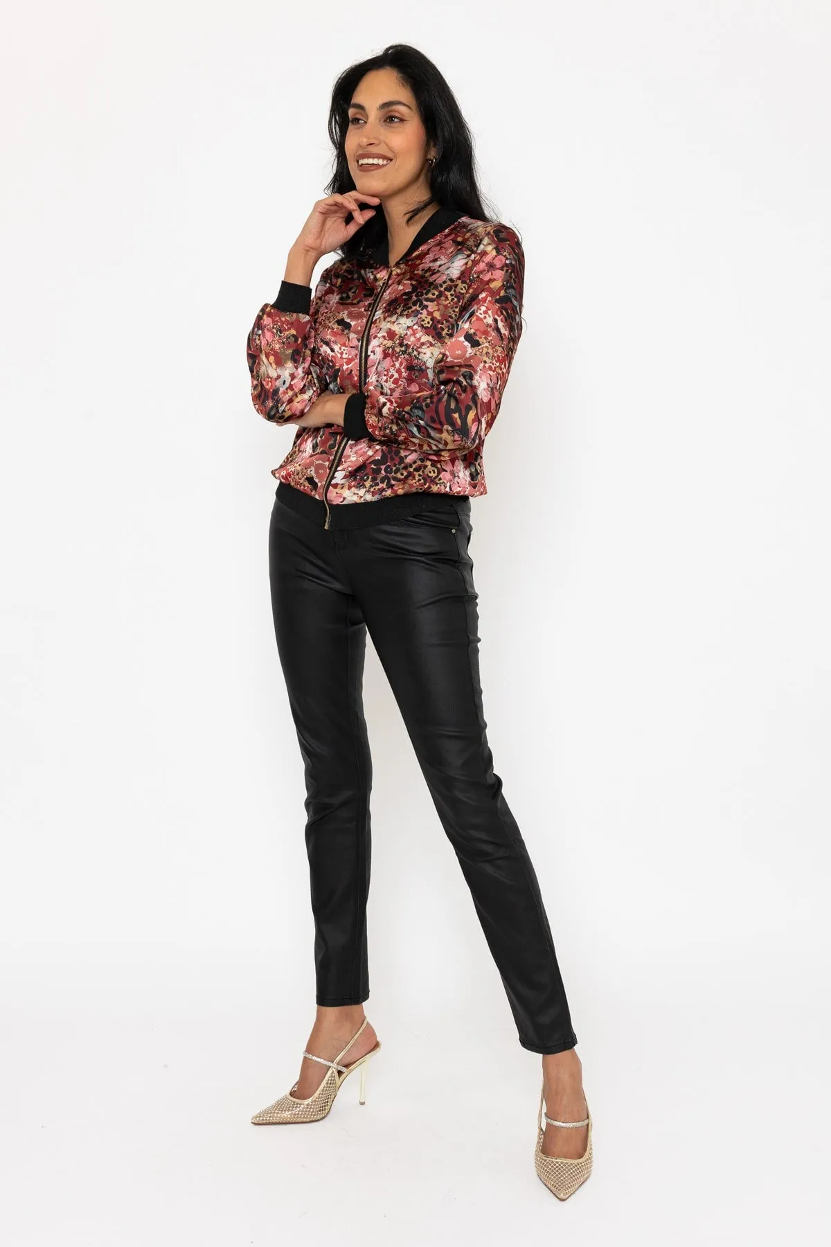 Burgundy Printed Bomber Jacket