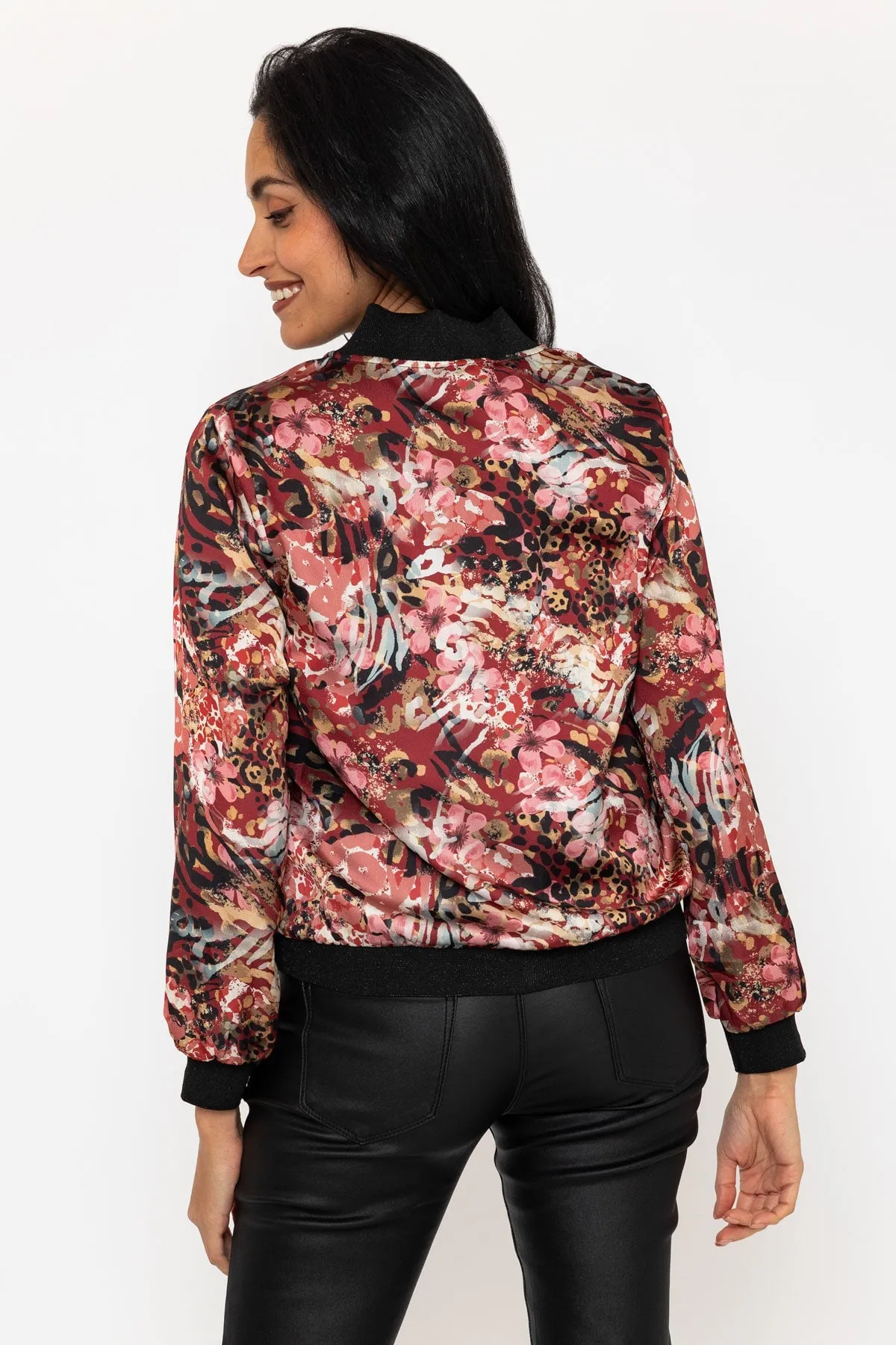 Burgundy Printed Bomber Jacket