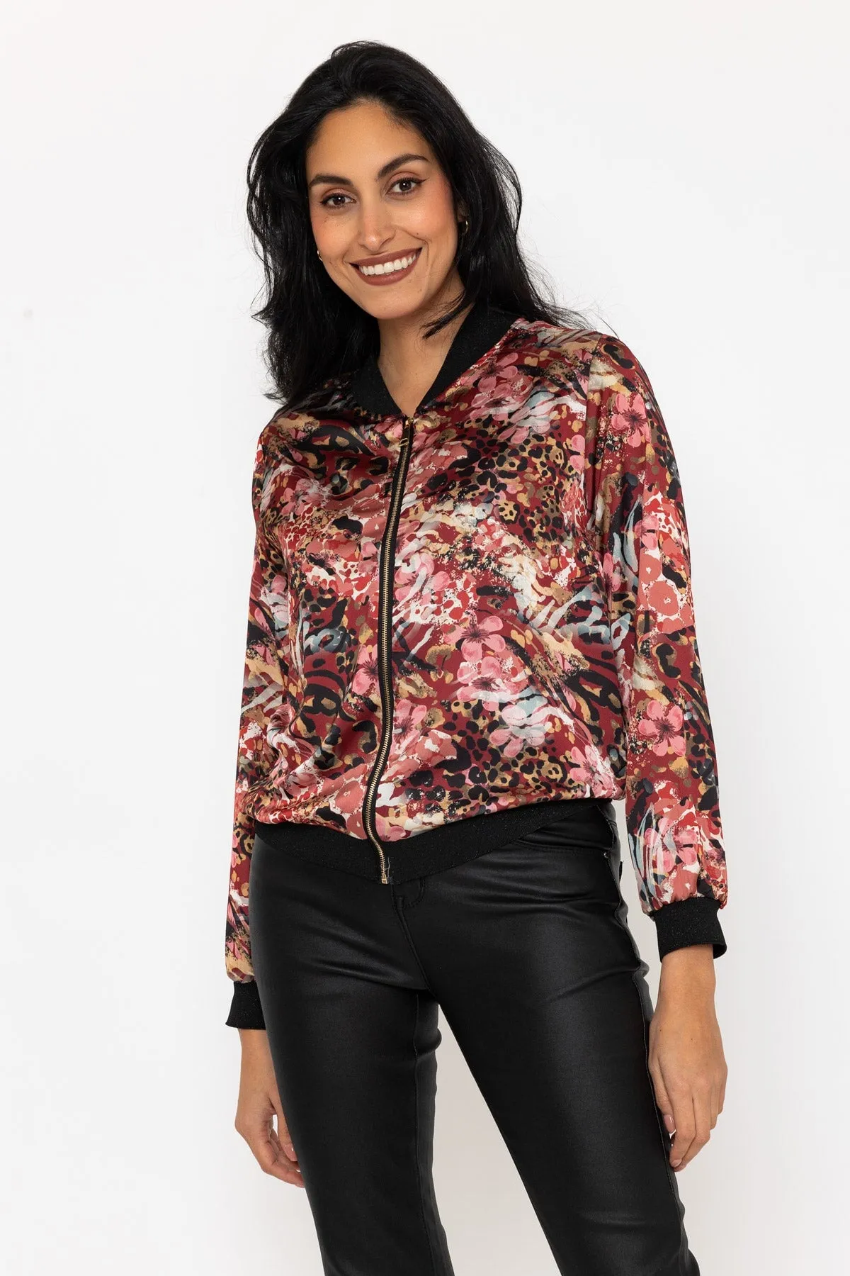 Burgundy Printed Bomber Jacket