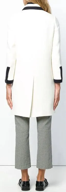 Button Embellished Contrast Trim Coat