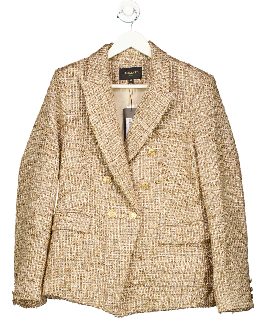 Choklate Paris Metallic Sequined Gold Tweed Double-breasted Blazer Jacket UK 14