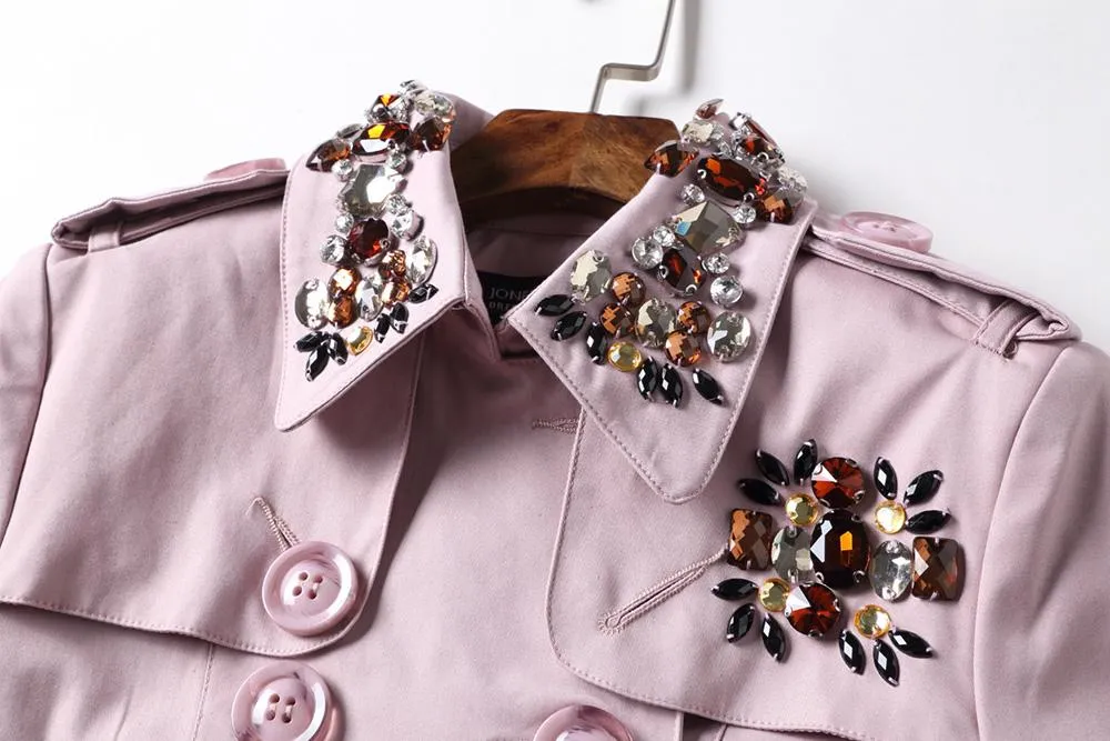 Classic autumn winter luxury limited edition handmade beaded trench coat  - Siaha lilac Pink