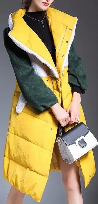 Color-Block Wool & Down Coat in Yellow