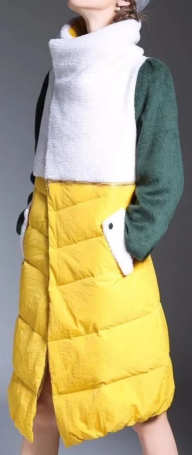 Color-Block Wool & Down Coat in Yellow