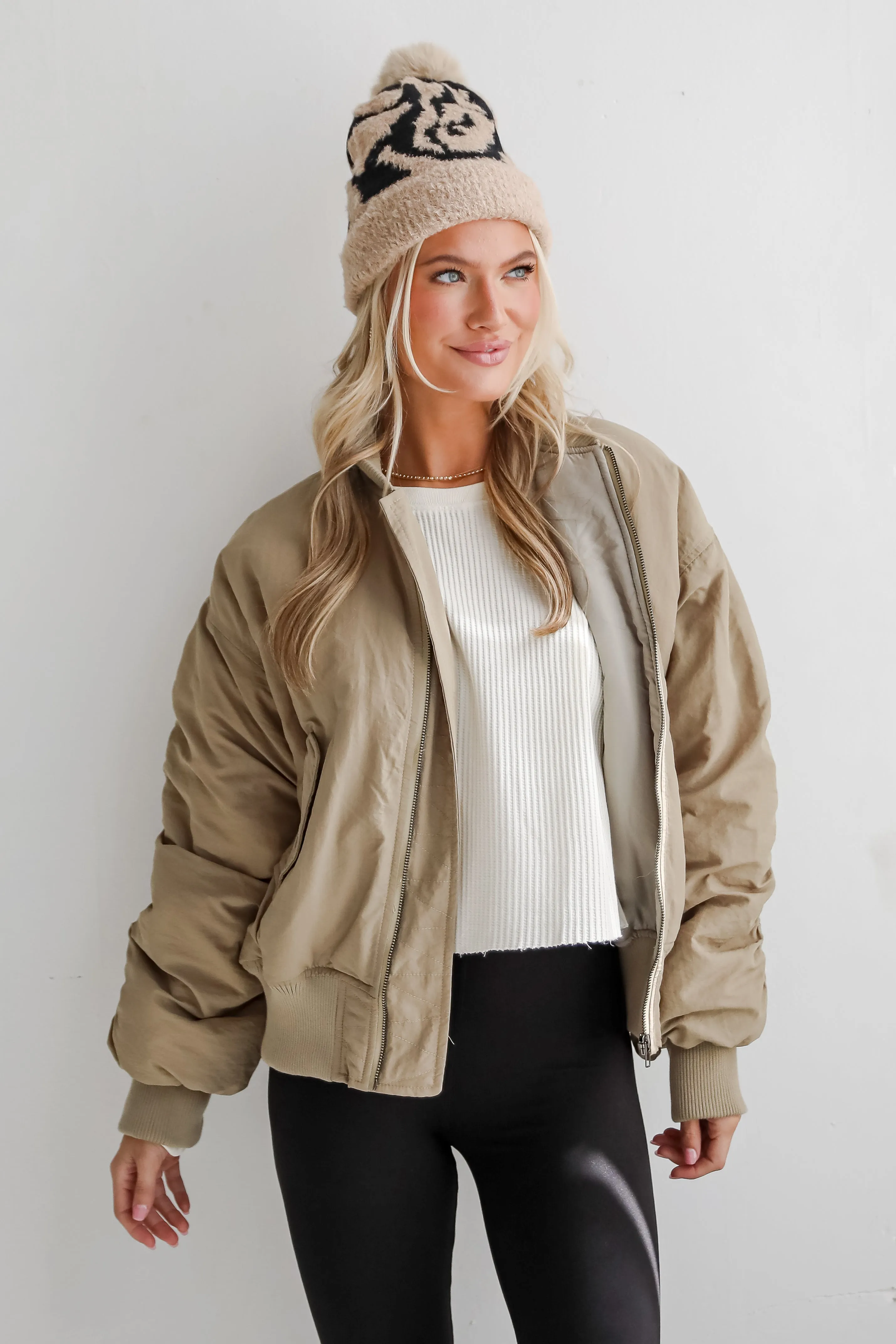 Coziest Forecast Light Olive Bomber Jacket