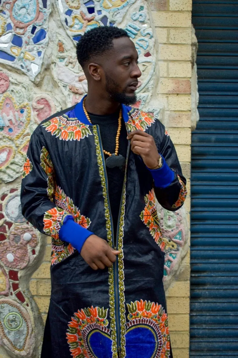 Dashiki Coat in Black and Red Print