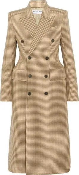 Double-Breasted Checked Wool-Blend Coat