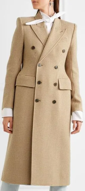 Double-Breasted Checked Wool-Blend Coat