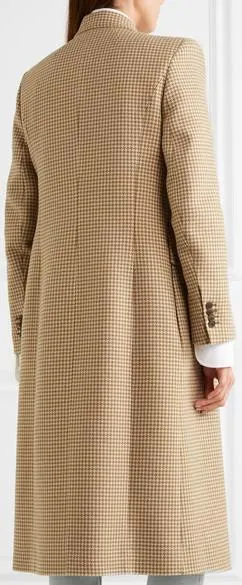 Double-Breasted Checked Wool-Blend Coat