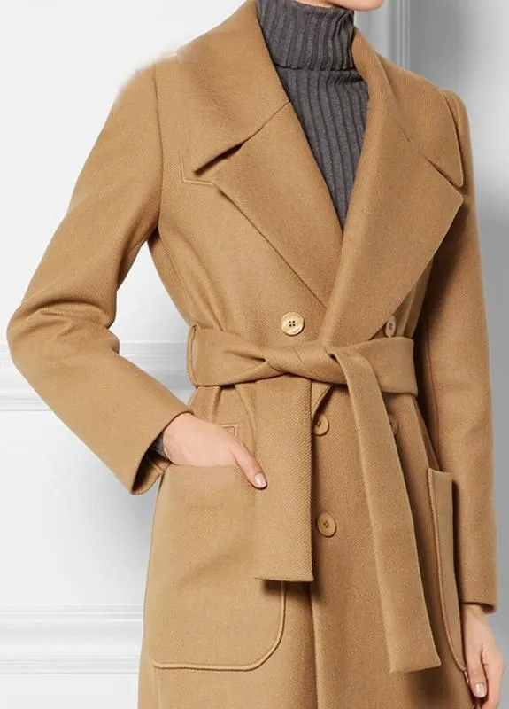 Double-Breasted Wool Blend Twill Coat