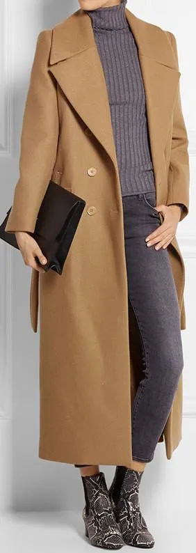 Double-Breasted Wool Blend Twill Coat