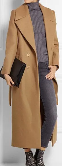 Double-Breasted Wool Blend Twill Coat