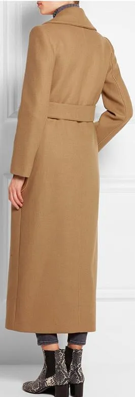 Double-Breasted Wool Blend Twill Coat