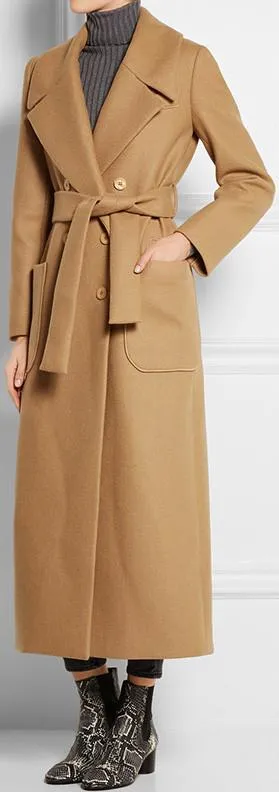 Double-Breasted Wool Blend Twill Coat