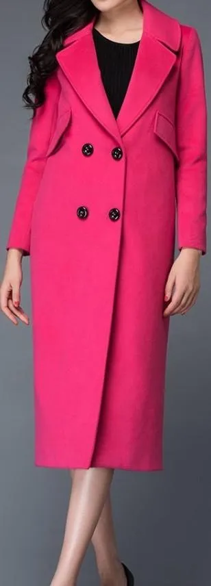 Double-Breasted Wool Coat, Pink