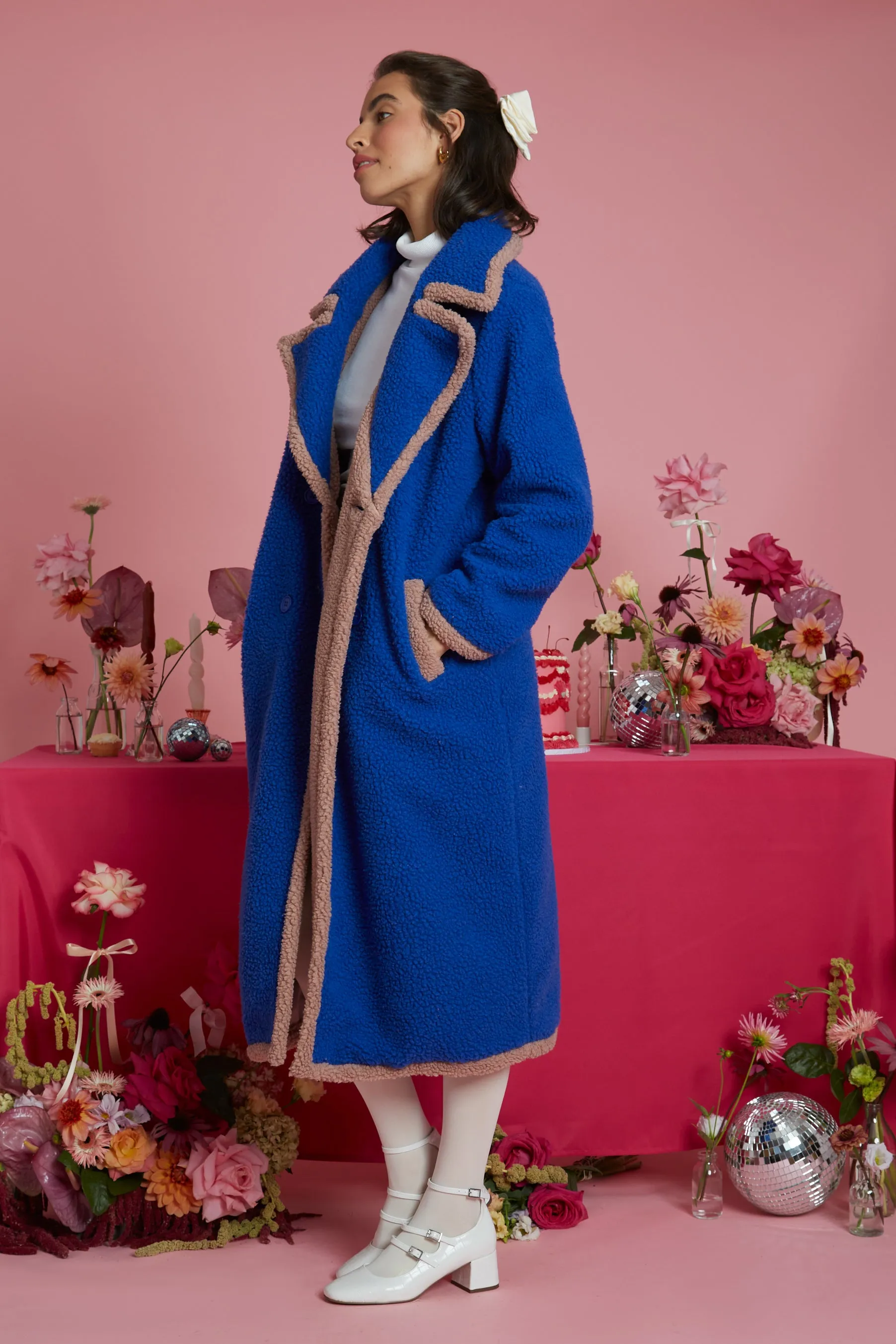 Elle Borg Stitch Edged Longline Coat - Blue