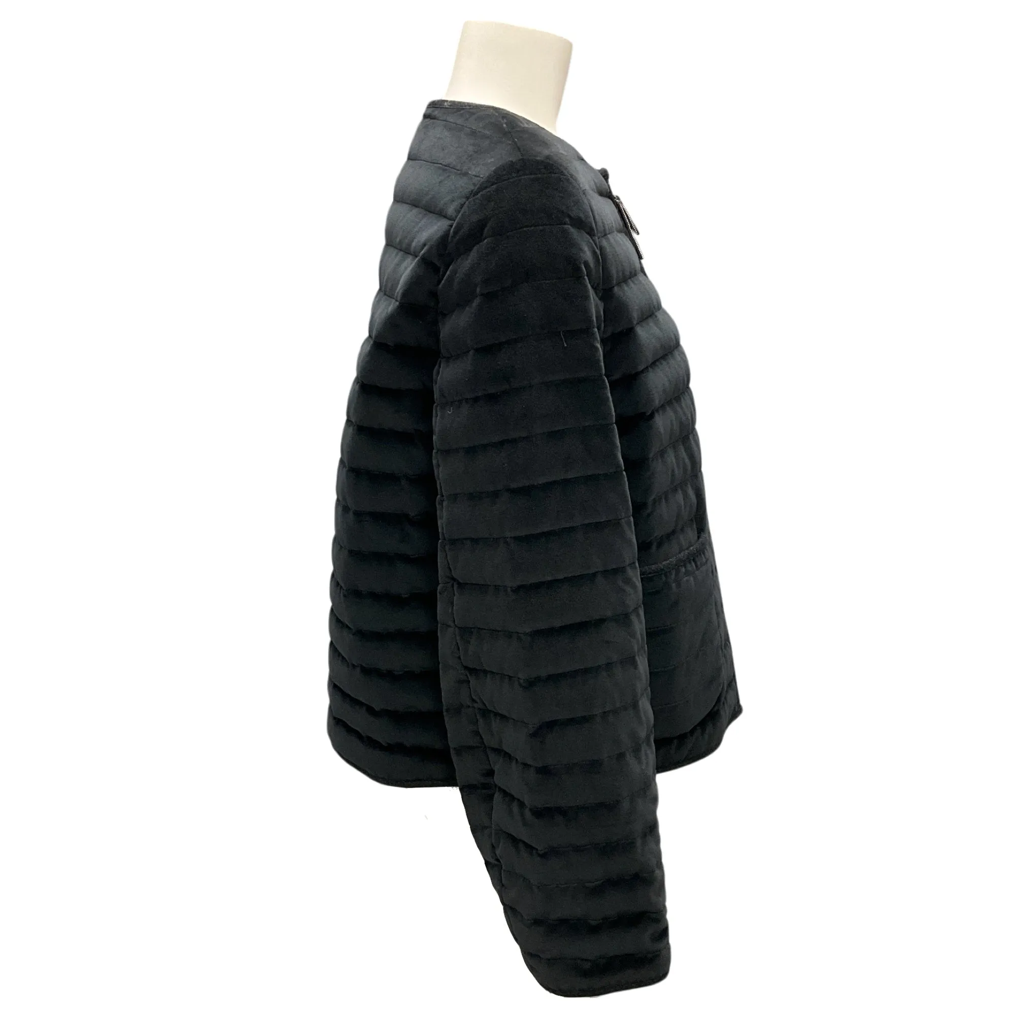 Fabiana Filippi Black Zip-Front Quilted Down Puffer Velvet Jacket