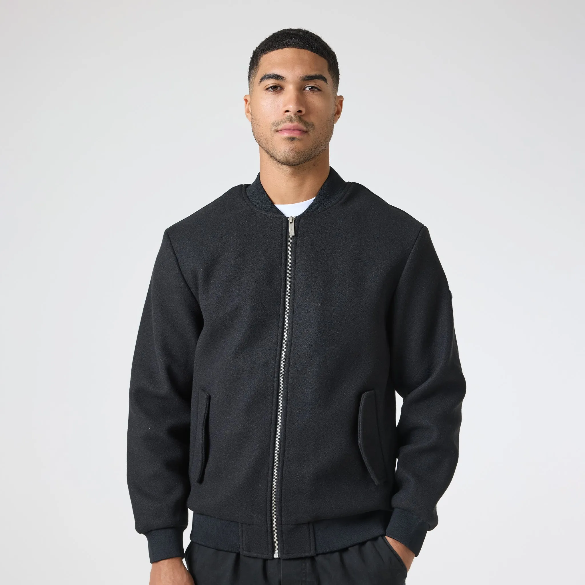 Faux Wool Smart Bomber | Black