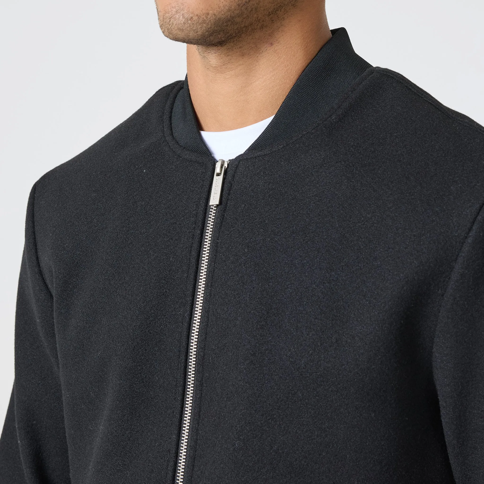 Faux Wool Smart Bomber | Black