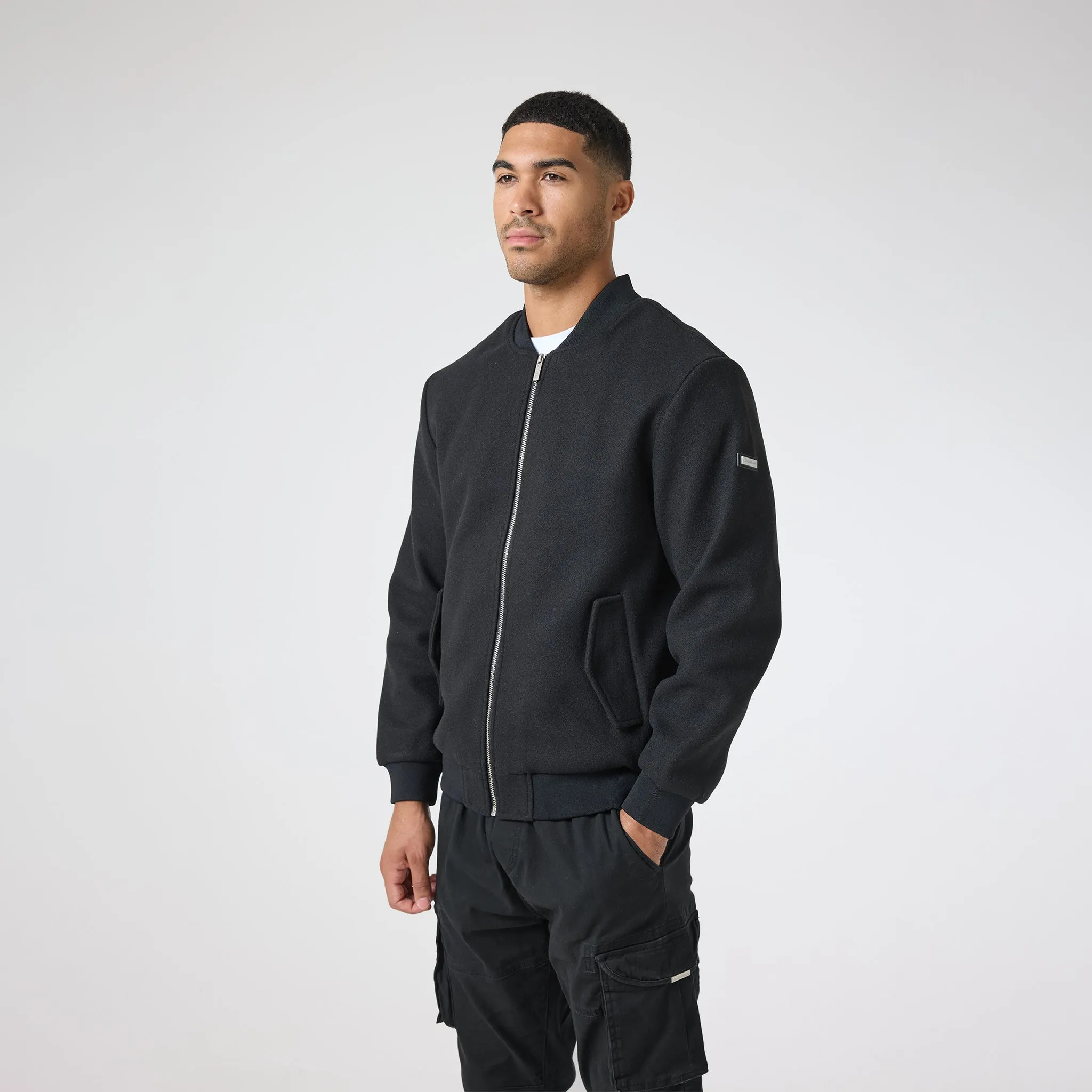 Faux Wool Smart Bomber | Black