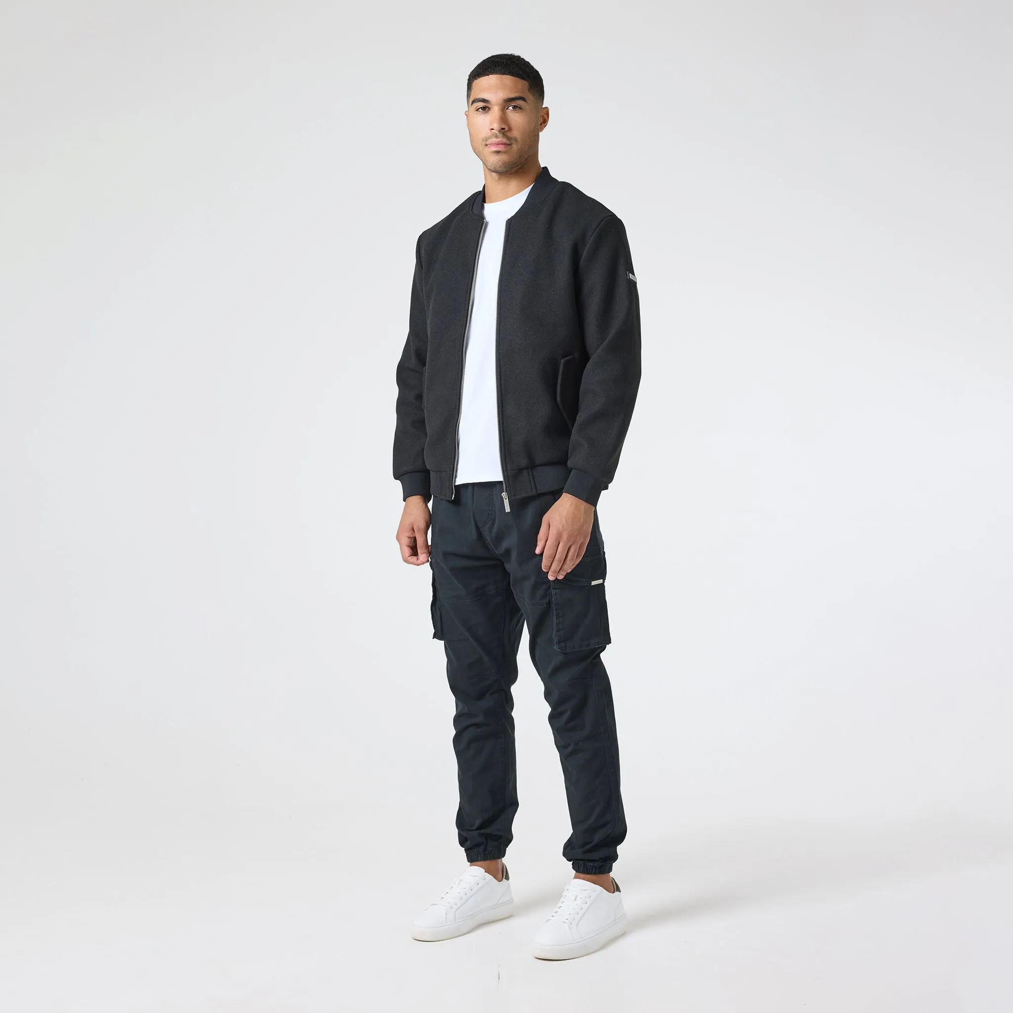 Faux Wool Smart Bomber | Black