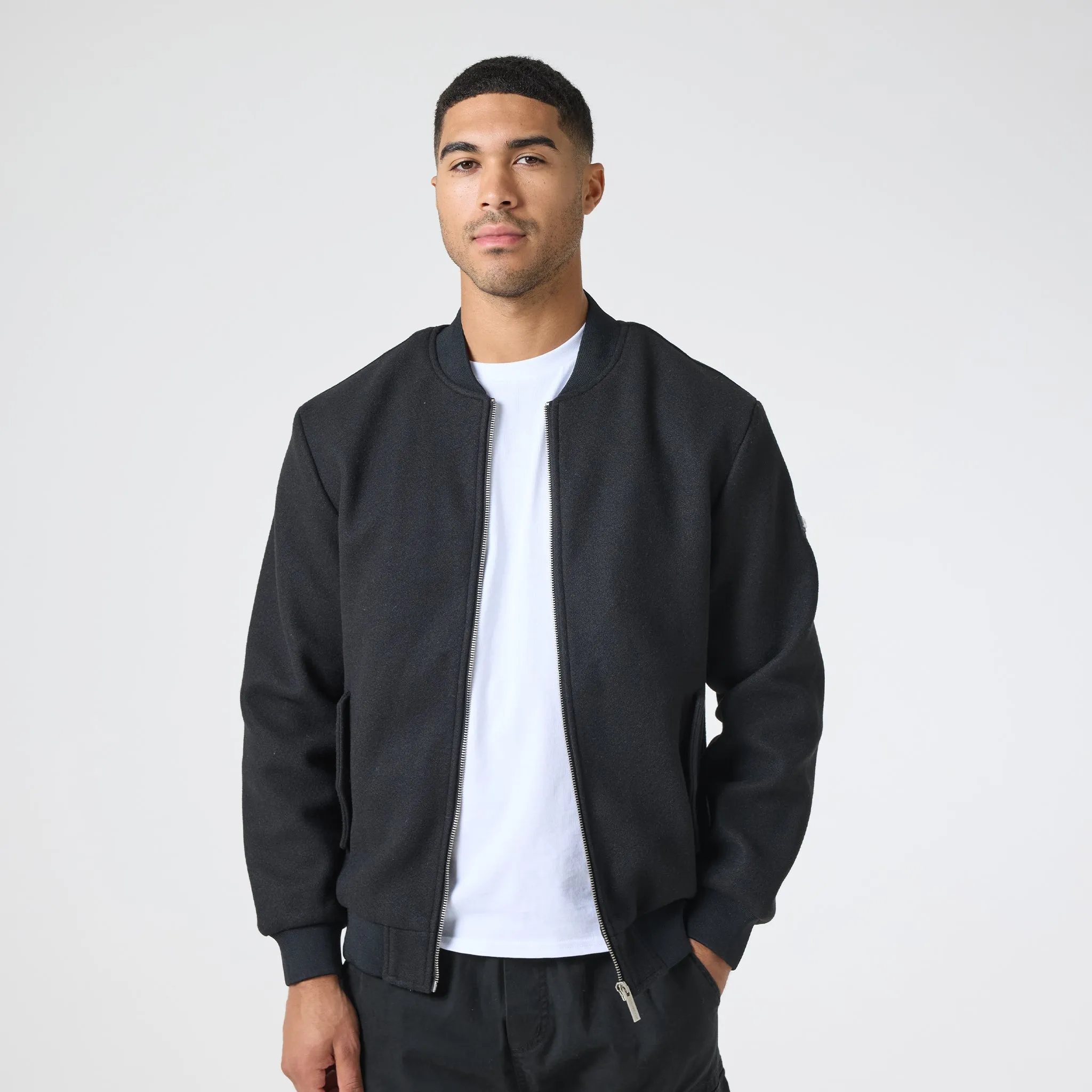 Faux Wool Smart Bomber | Black