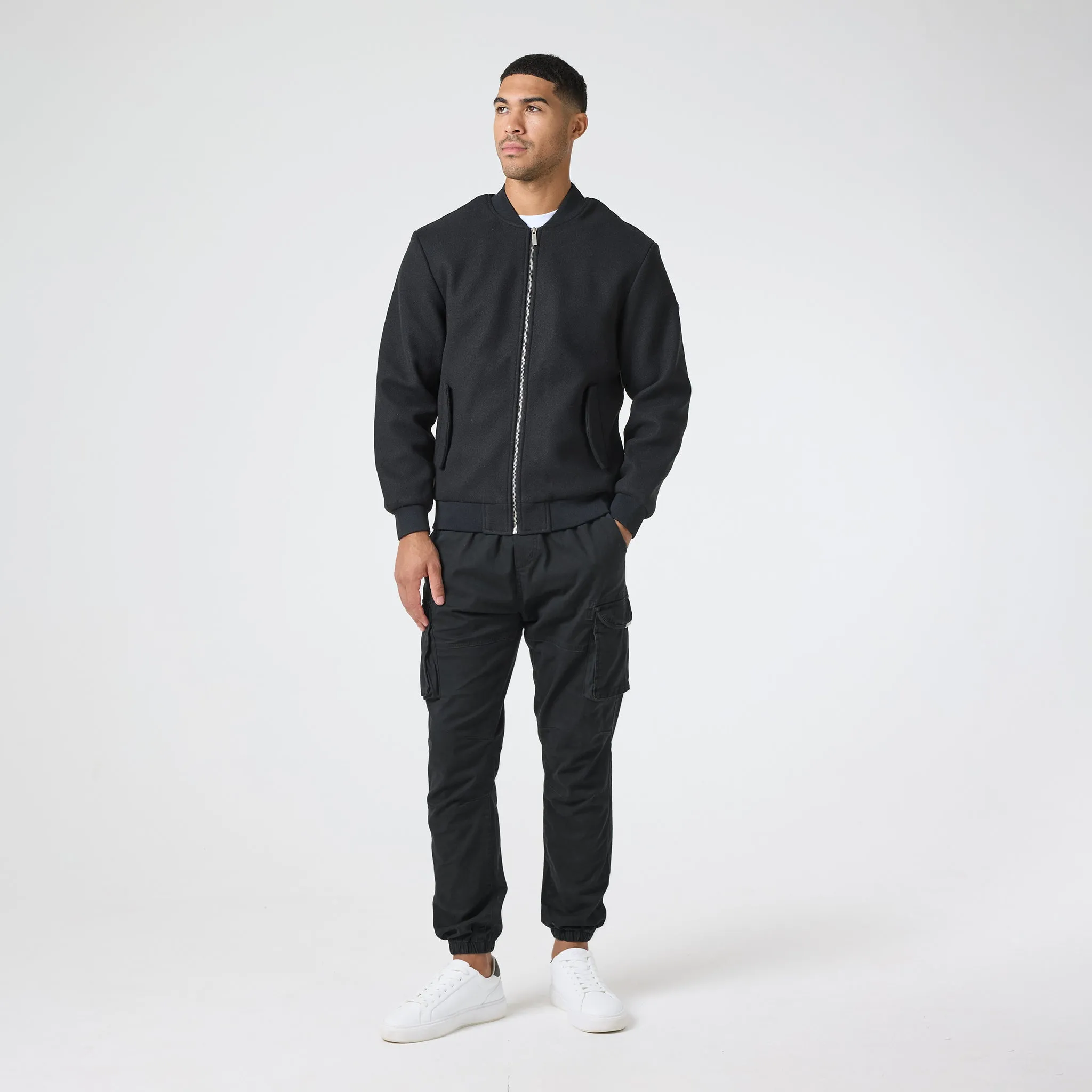 Faux Wool Smart Bomber | Black