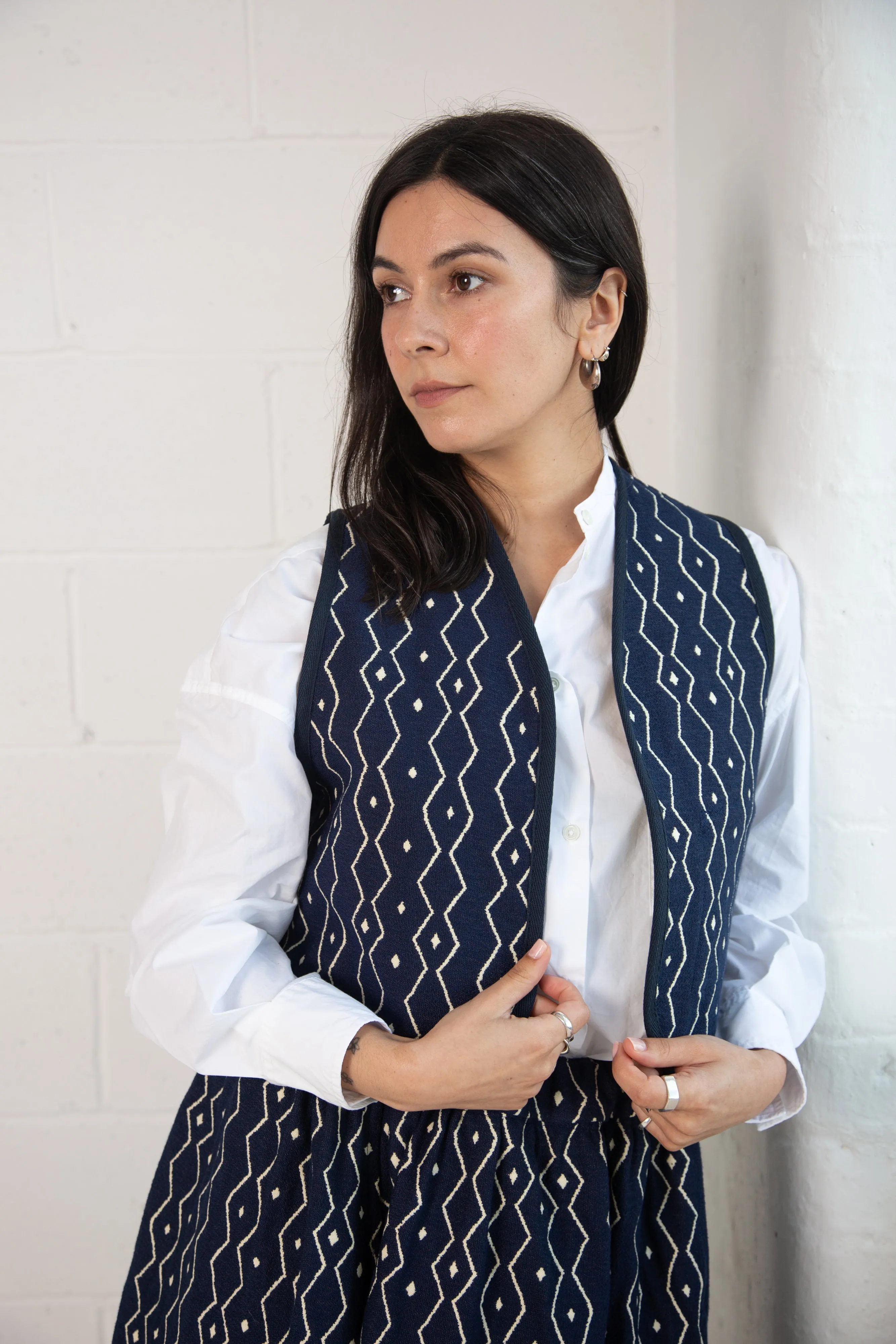 Folky Vest in Blue and Cream