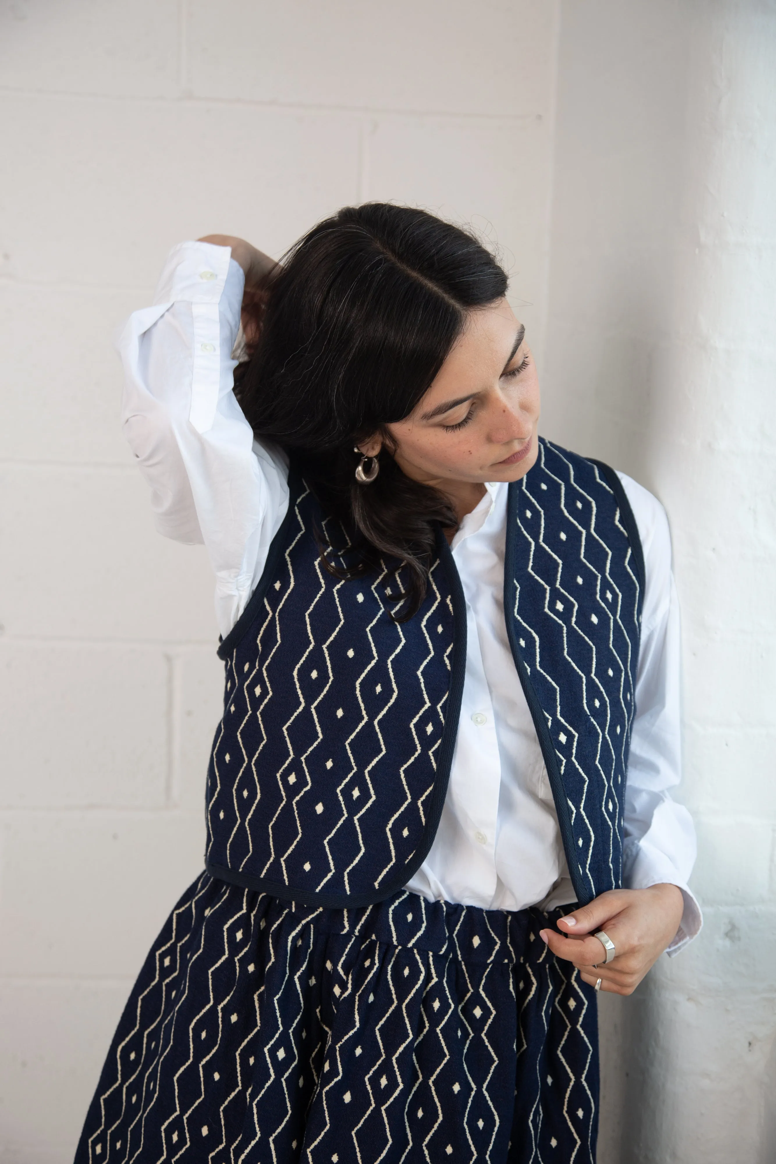 Folky Vest in Blue and Cream