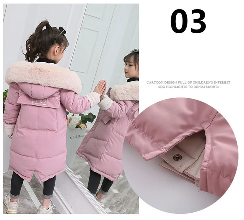 Girl Clothing Thick Parka Fur Hooded Snowsuit Outerwear Coat