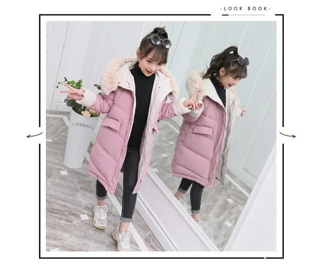 Girl Clothing Thick Parka Fur Hooded Snowsuit Outerwear Coat