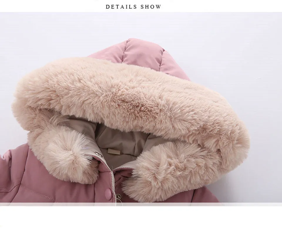 Girl Clothing Thick Parka Fur Hooded Snowsuit Outerwear Coat