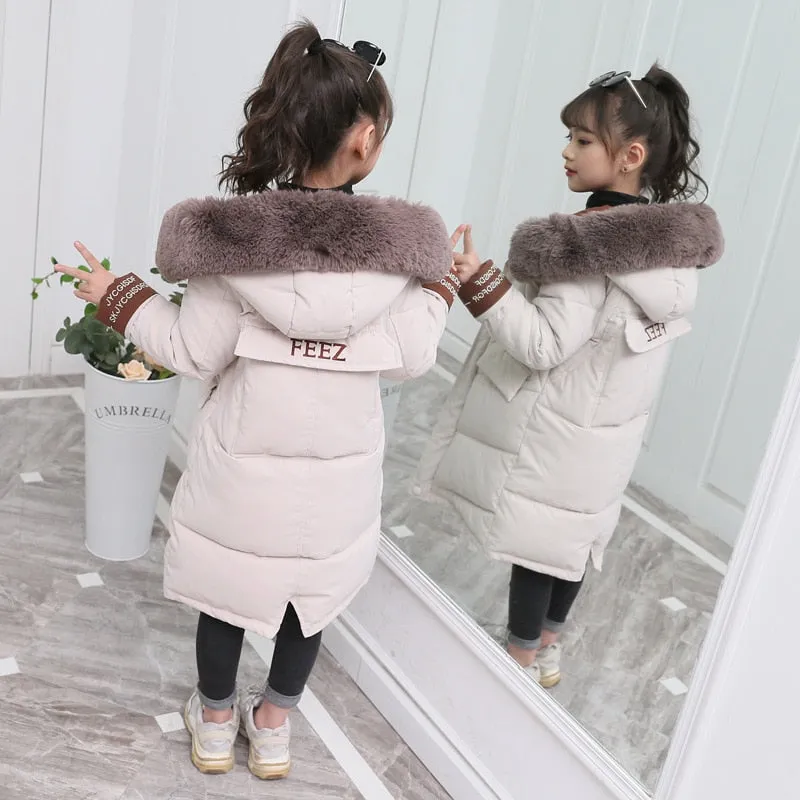 Girl Clothing Thick Parka Fur Hooded Snowsuit Outerwear Coat