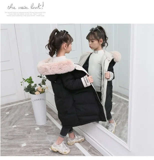 Girl Clothing Thick Parka Fur Hooded Snowsuit Outerwear Coat