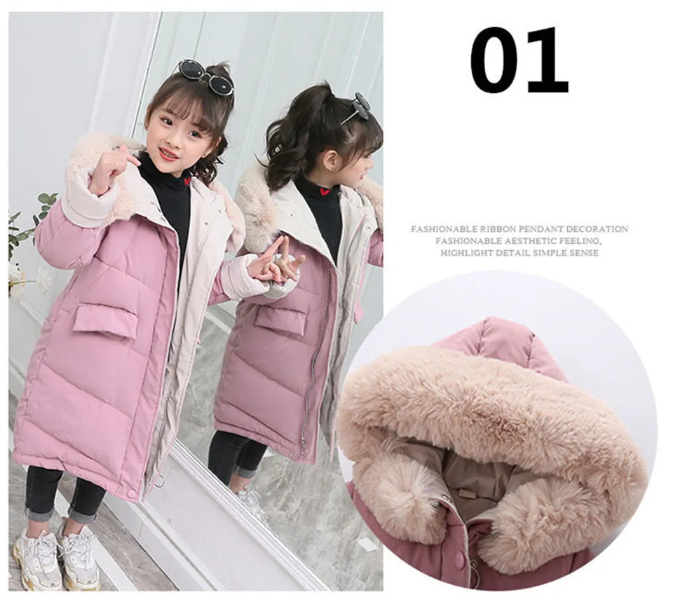 Girl Clothing Thick Parka Fur Hooded Snowsuit Outerwear Coat