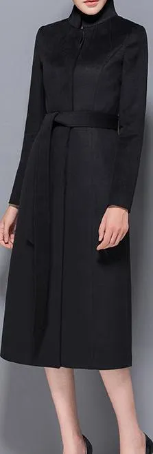 Hidden-Button-Closure Wool Coat, Black