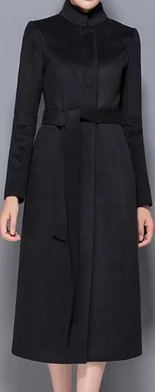 Hidden-Button-Closure Wool Coat, Black