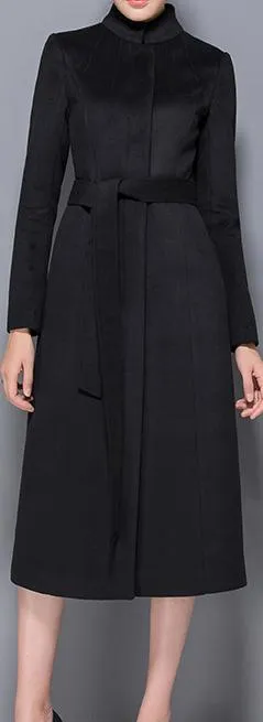 Hidden-Button-Closure Wool Coat, Black