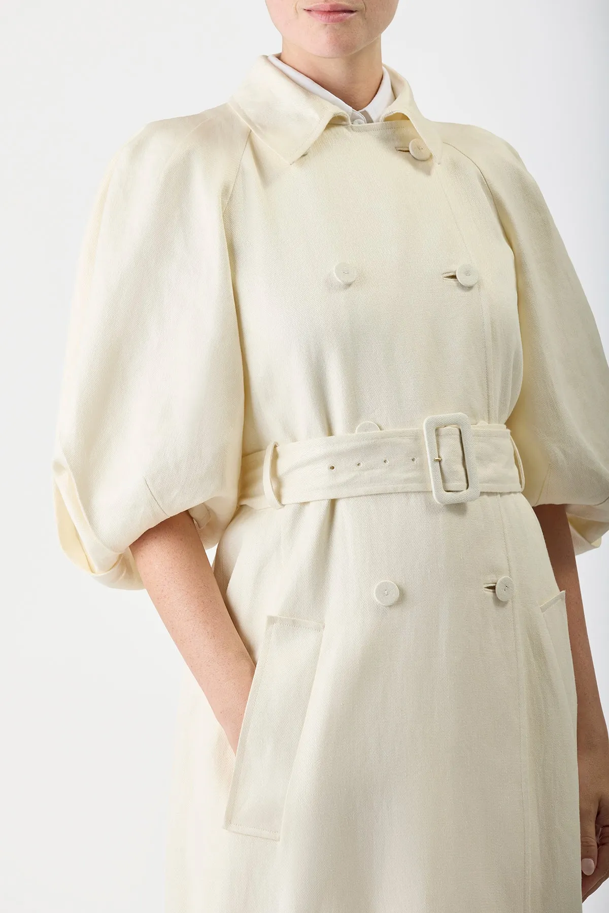 Iona Trench Coat in Ivory Textured Linen