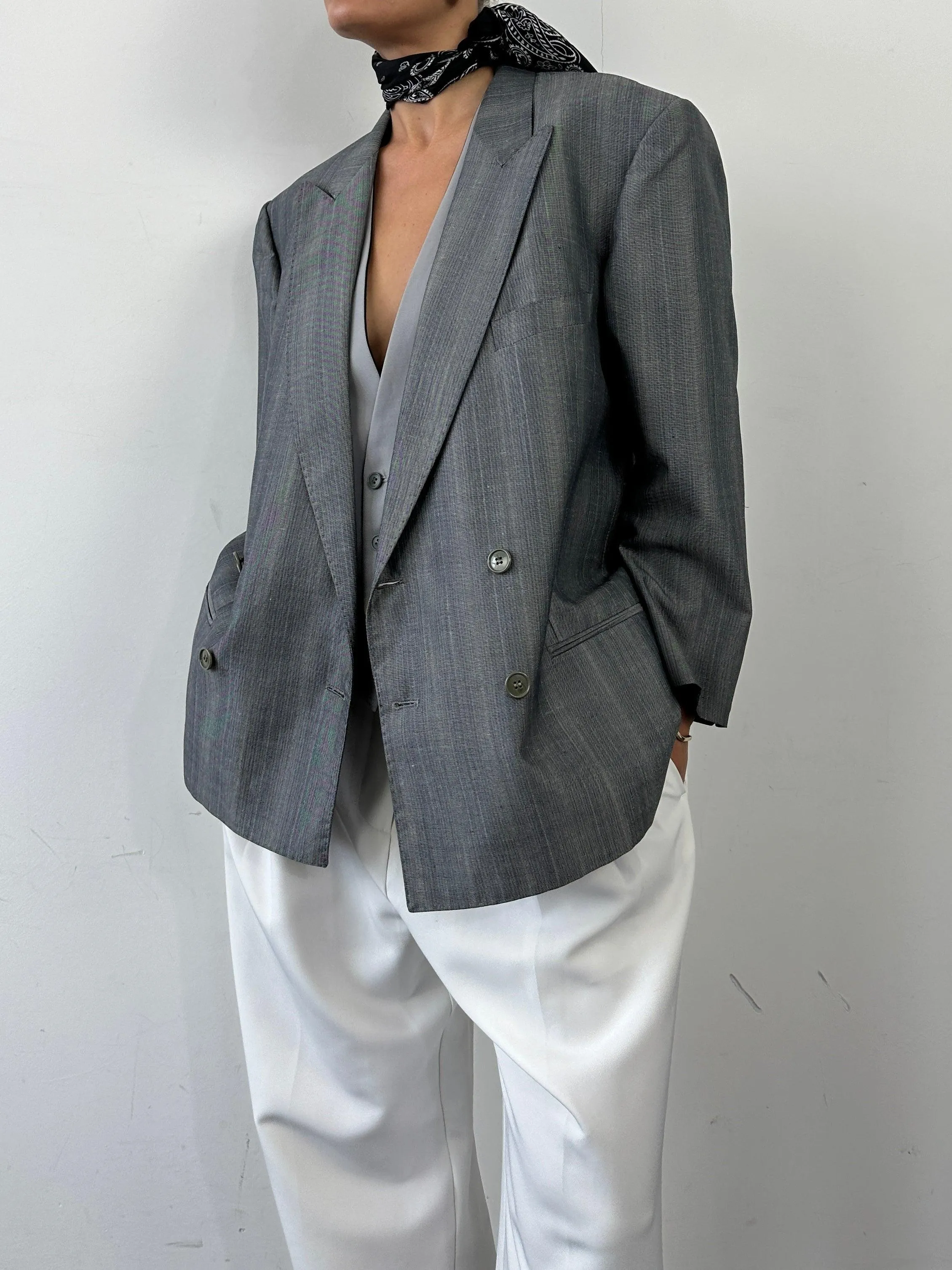 Italian Vintage Boxy Wool Double Breasted Blazer - L/XL