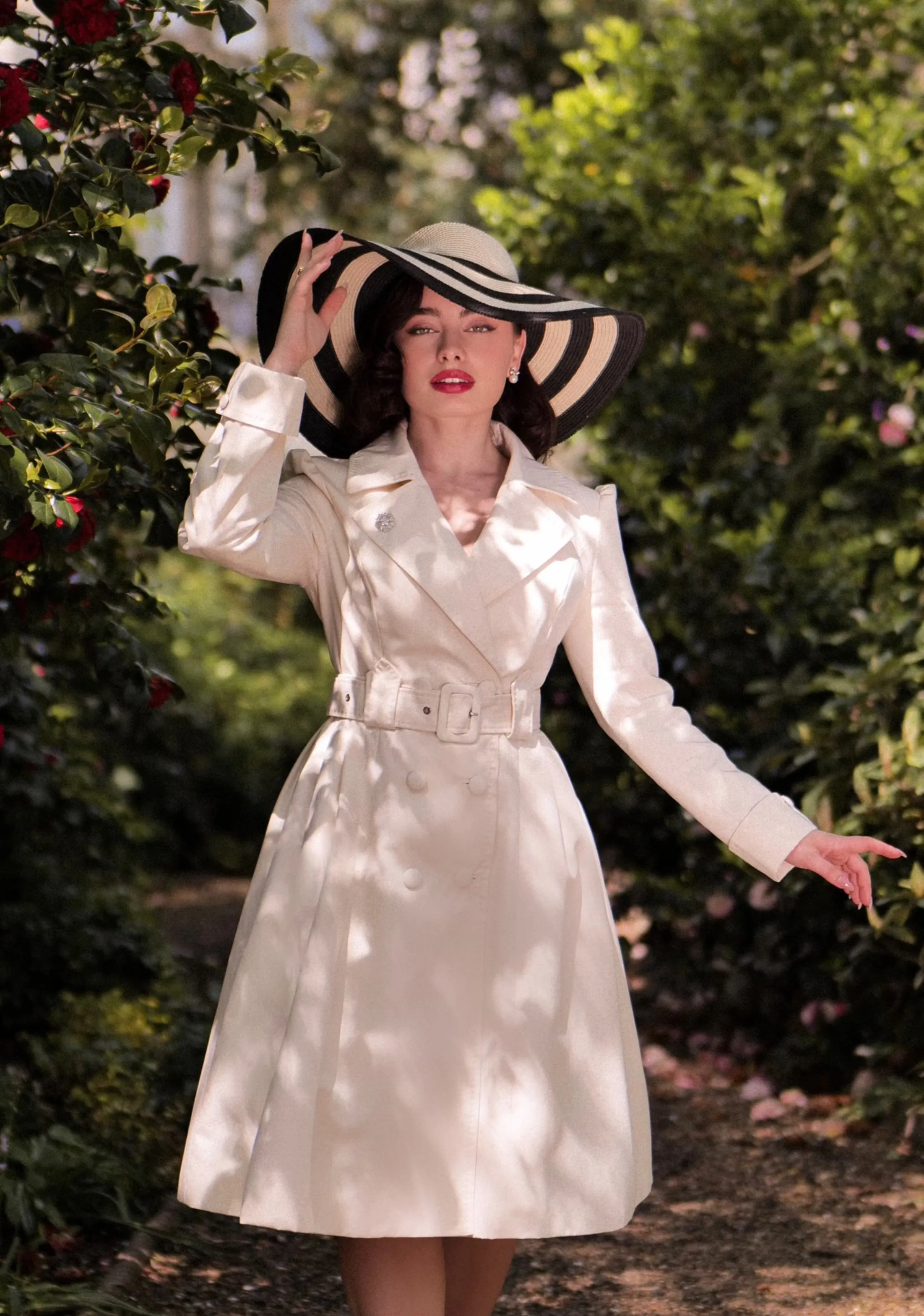 LIMITED EDITION 'Bergman' Cotton Gaberdine Dress Trench Coat in Crema