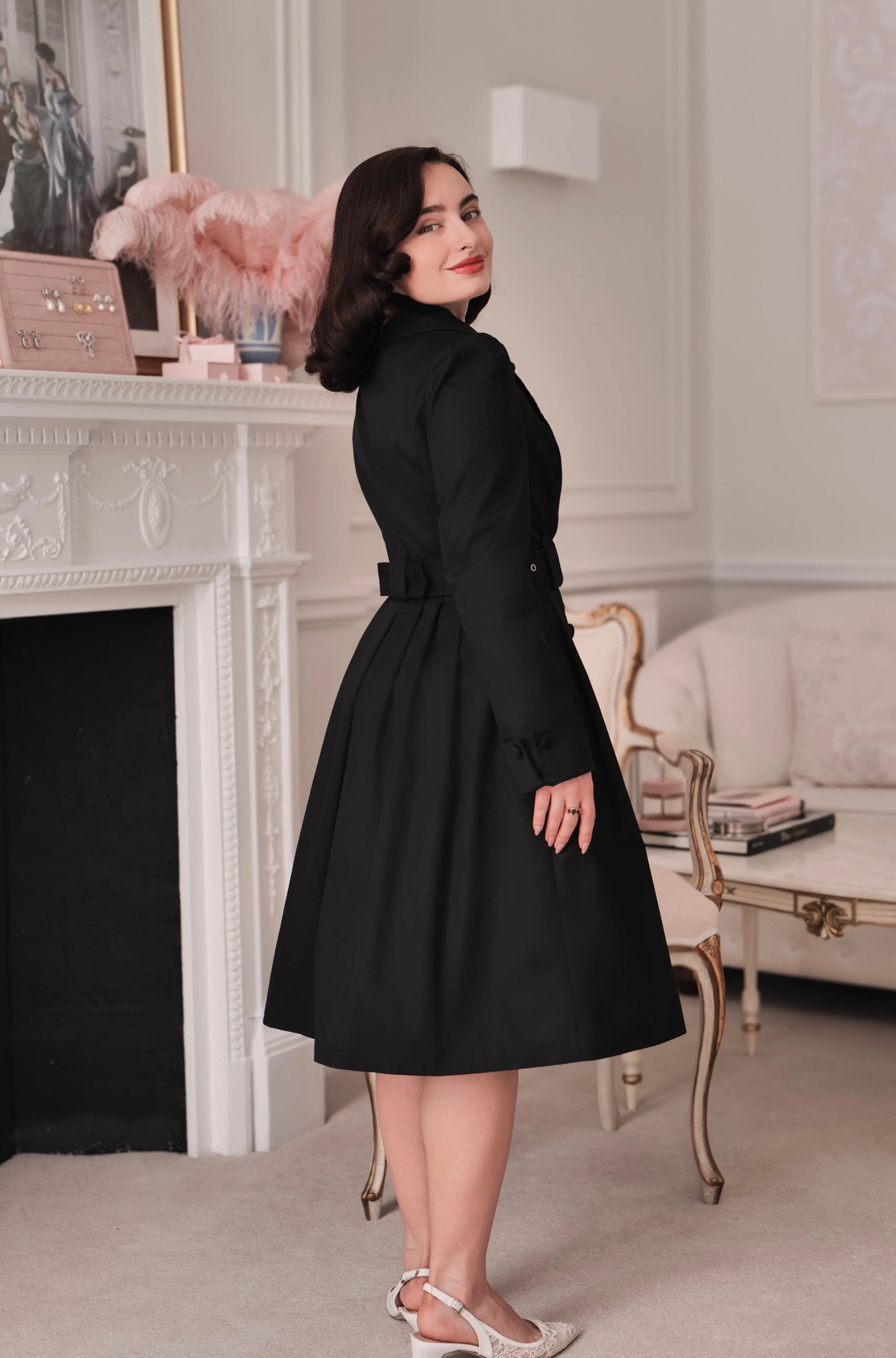 LIMITED EDITION 'Bergman' Cotton Gaberdine Dress Trench Coat in Nero