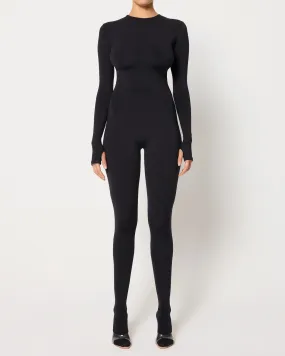 Long Sleeve Footed Catsuit | Black