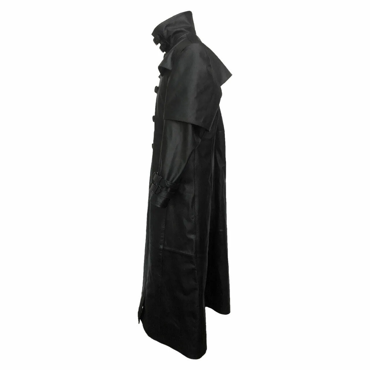 Mens Black Cow Leather Goth Matrix Steampunk Gothic Van Helsing Coat - T5