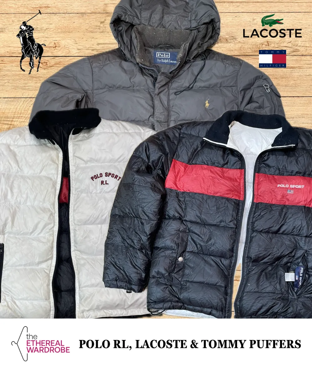 Polo RL, Lacoste & Tommy Puffer jackets including a polo Reversible