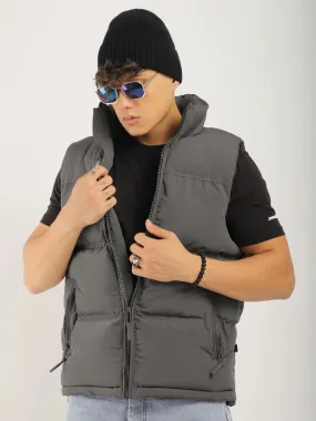 Quilted Gilet Cut Sleeves Grey Puffer Jacket