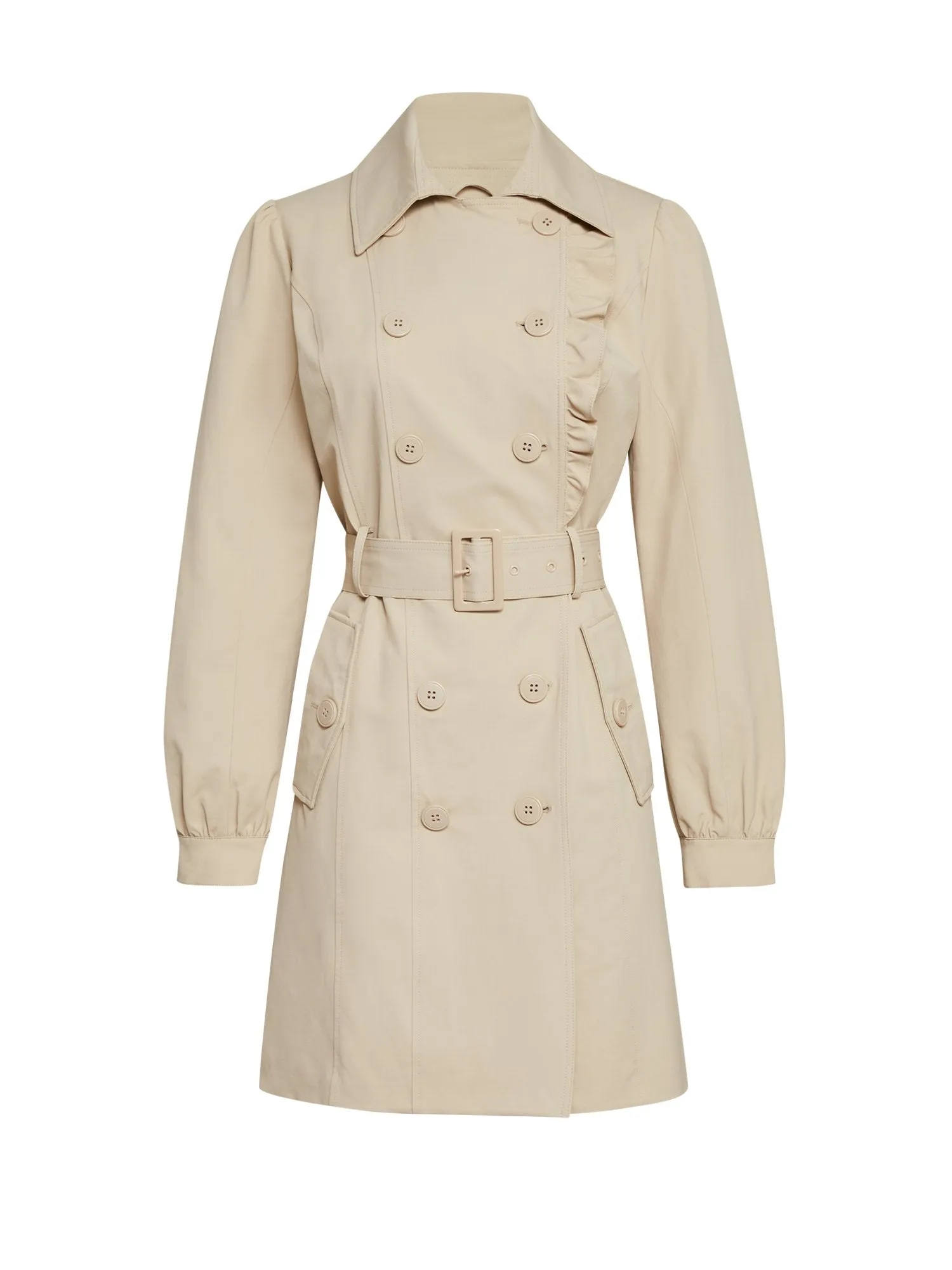 Ruffle-Trim City Trench Coat