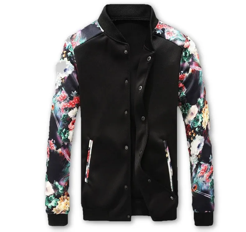 Spring Bomber Jacket with Flower Accent