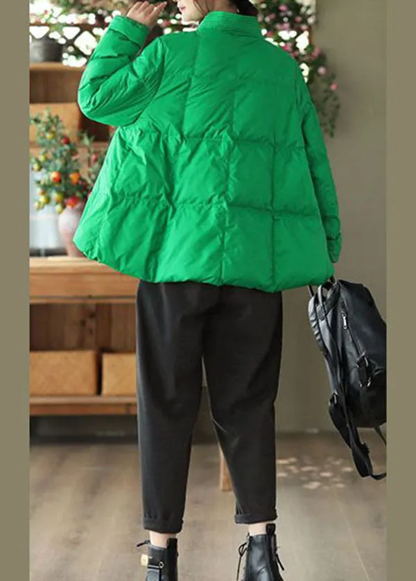 Style Green V Neck Oversized Oriental Button Duck Down Puffer Coat Winter